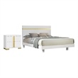Full Bedroom Set- White and Gold- 2 Piece Set with Nightstand