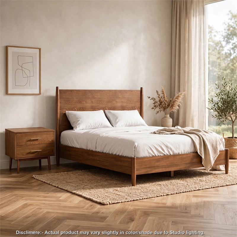 Full Bedroom Set- Walnut Brown and Nickel- 2 Piece Set with Nightstand