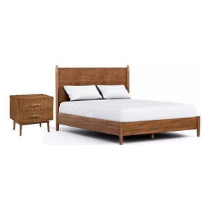 Full Bedroom Set- Walnut Brown and Nickel- 2 Piece Set with Nightstand