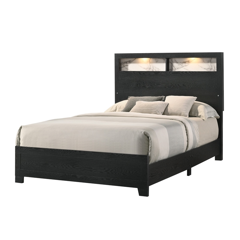 King Bedroom Set- Black- White- Chrome Wood- 2 Piece Set with Nightstand