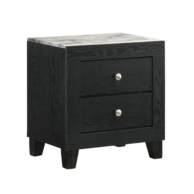 King Bedroom Set- Black- White- Chrome Wood- 2 Piece Set with Nightstand