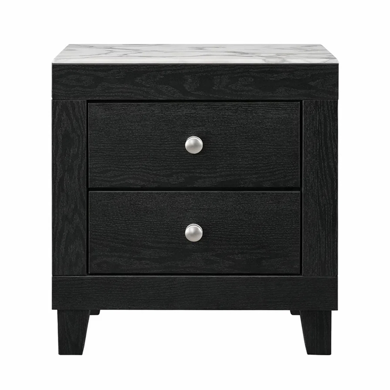 King Bedroom Set- Black- White- Chrome Wood- 2 Piece Set with Nightstand