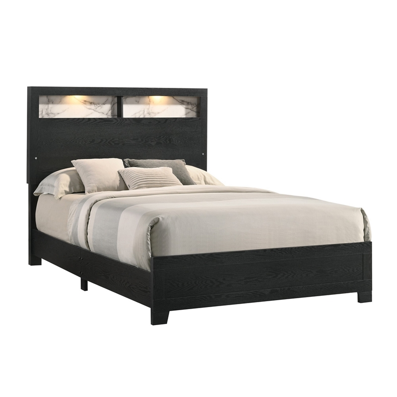 King Bedroom Set- Black- White- Chrome Wood- 2 Piece Set with Nightstand