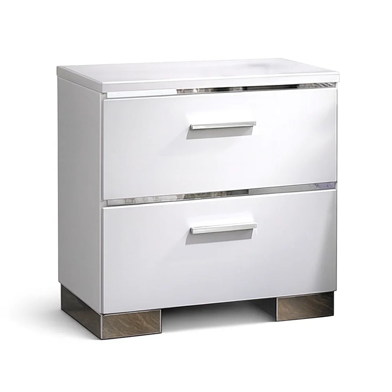 3pc King Bedroom Set- White- Silver Wood- 2 Nightstands