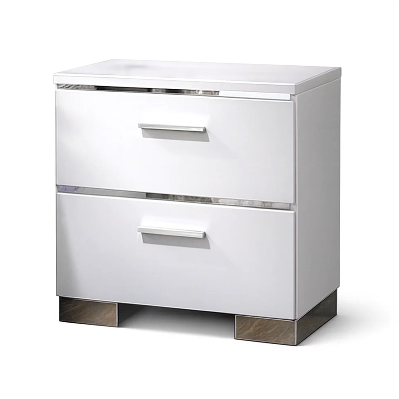 3pc King Bedroom Set- White- Silver Wood- 2 Nightstands
