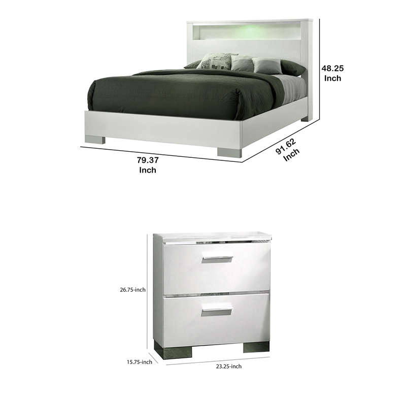 3pc King Bedroom Set- White- Silver Wood- 2 Nightstands