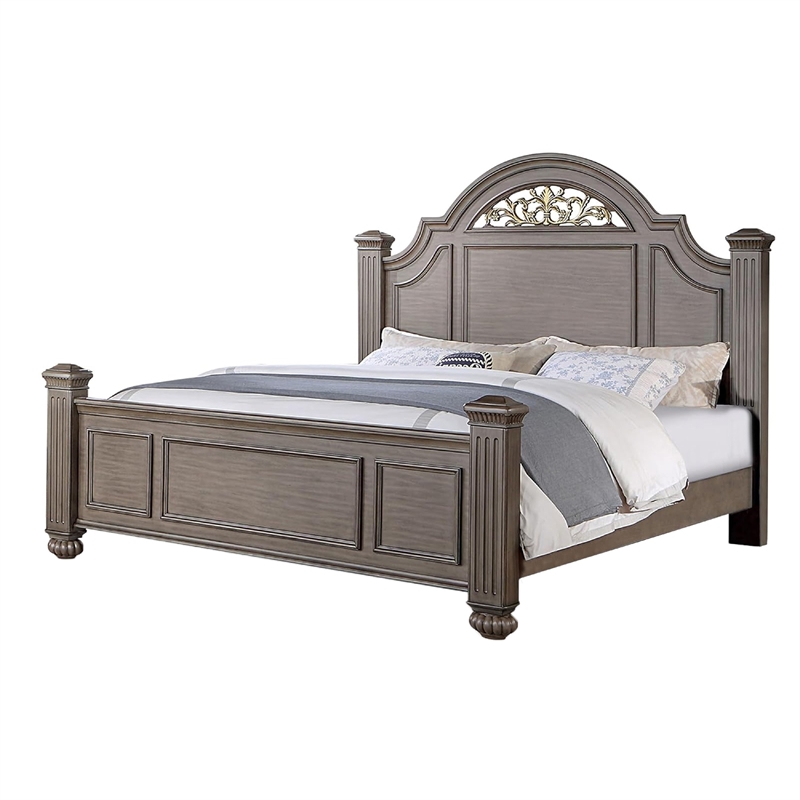 3pc King Bedroom Set- Gray- Brass- Clear Wood- 2 Nightstands