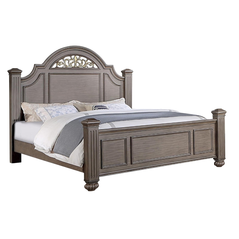 3pc King Bedroom Set- Gray- Brass- Clear Wood- 2 Nightstands