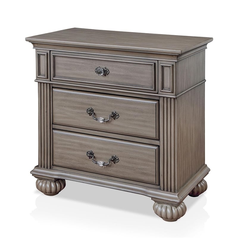 3pc King Bedroom Set- Gray- Brass- Clear Wood- 2 Nightstands