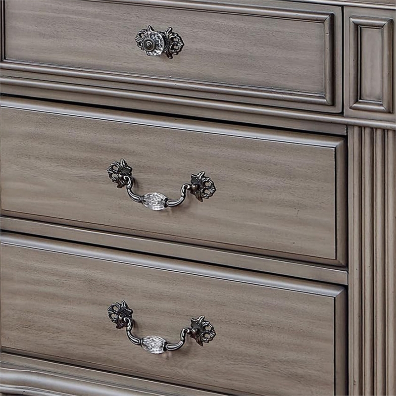 3pc King Bedroom Set- Gray- Brass- Clear Wood- 2 Nightstands