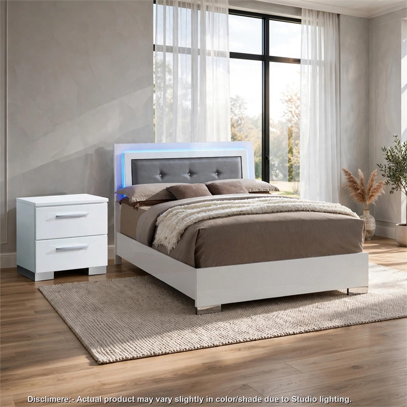 2pc King Bedroom Set- White and Black- White Wood- Nightstand