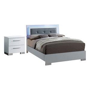 2pc King Bedroom Set- White and Black- White Wood- Nightstand