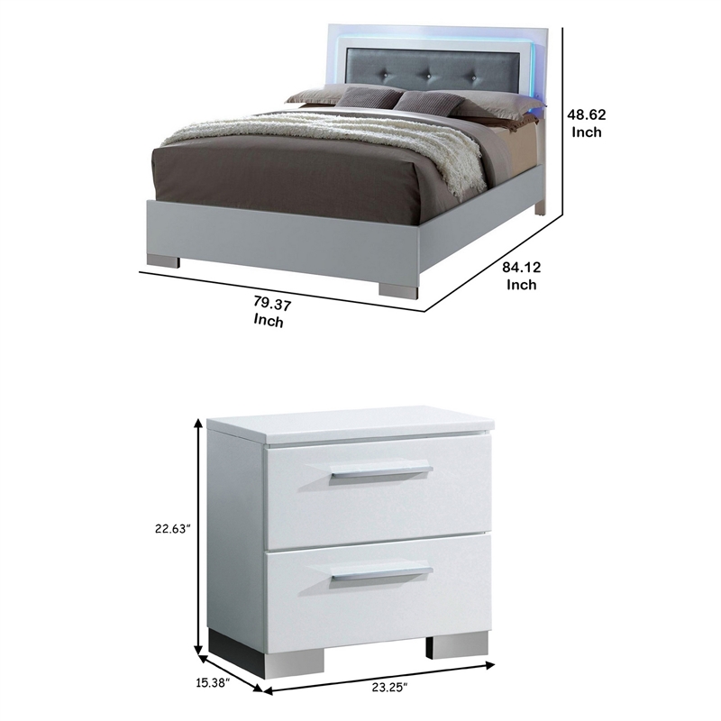 3pc King Bedroom Set- White and Black Wood- 2 Nightstands