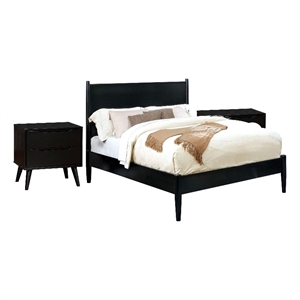 3pc King Bedroom Set- Black Wood- 2 Nightstands