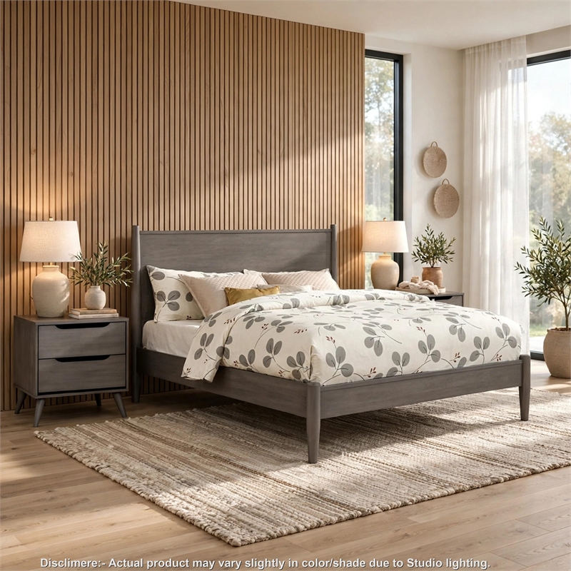 3pc King Bedroom Set- Gray Wood- 2 Nightstands
