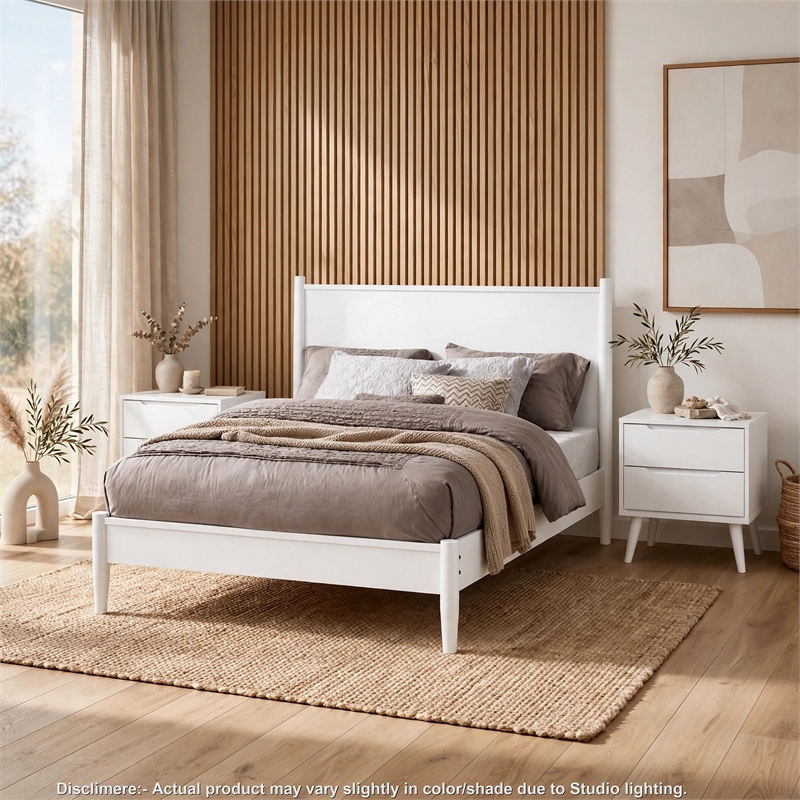 3pc King Bedroom Set- White Wood- 2 Nightstands