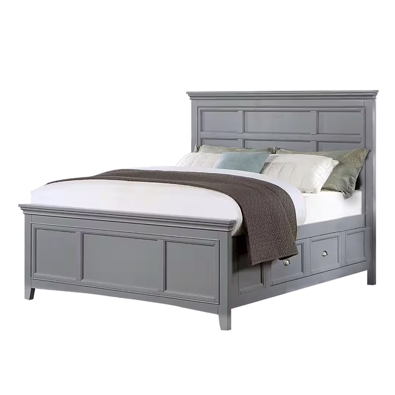2pc King Bedroom Set- Gray- Chrome Wood- Nightstand