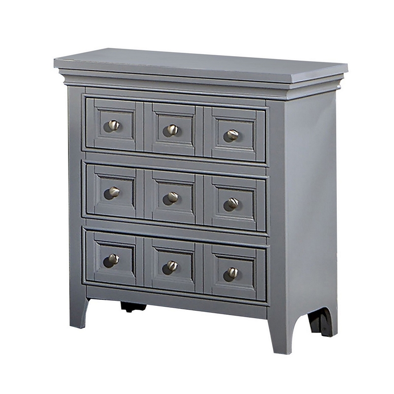 2pc King Bedroom Set- Gray- Chrome Wood- Nightstand