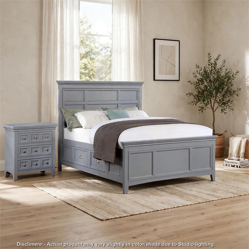 2pc King Bedroom Set- Gray- Chrome Wood- Nightstand