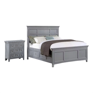 2pc King Bedroom Set- Gray- Chrome Wood- Nightstand