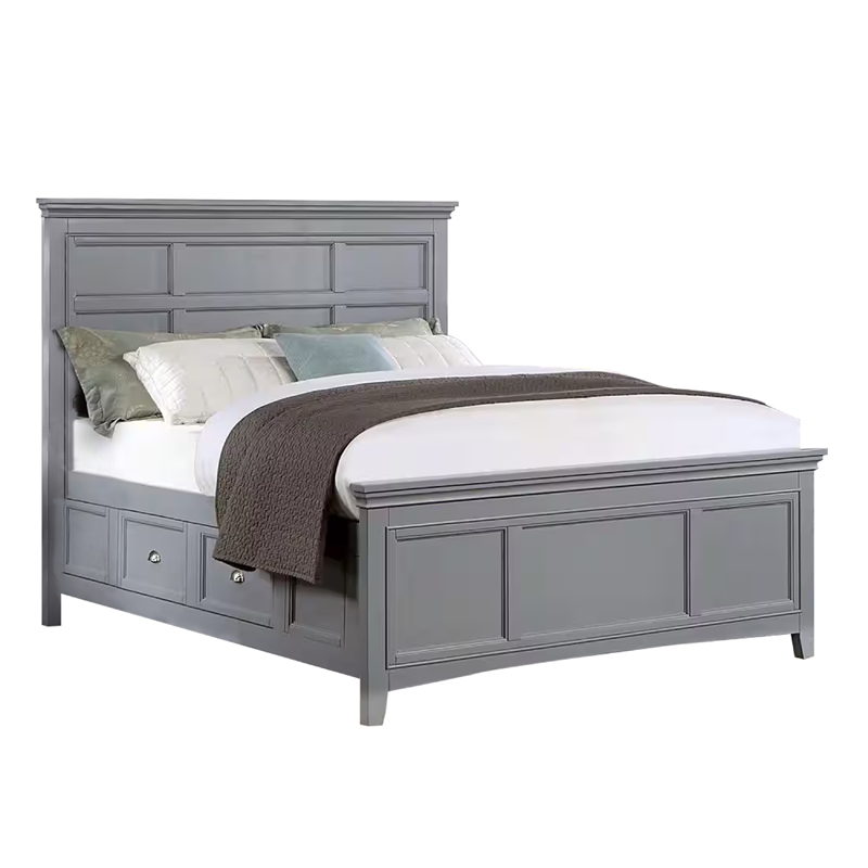 3pc King Bedroom Set- Gray- Chrome Wood- 2 Nightstands