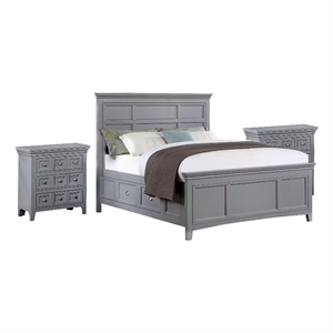 3pc King Bedroom Set- Gray- Chrome Wood- 2 Nightstands