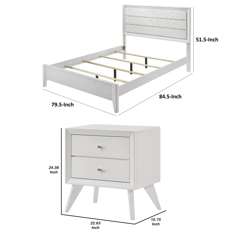 2pc King Bedroom Set- White- Bronze Wood- Nightstand