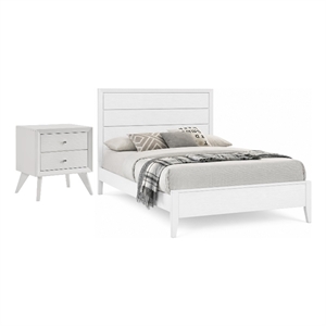 2pc King Bedroom Set- White- Bronze Wood- Nightstand