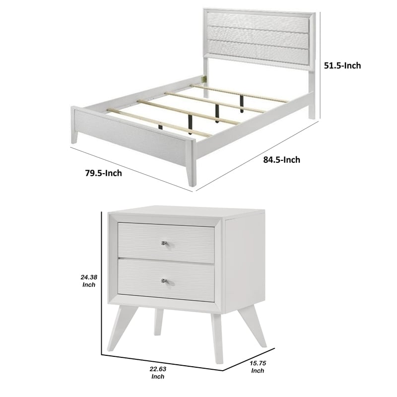 3pc King Bedroom Set- White- Bronze Wood- 2 Nightstands