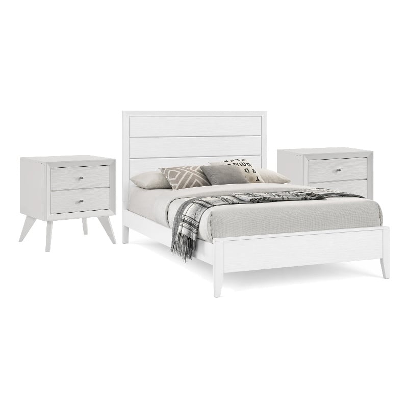 3pc King Bedroom Set- White- Bronze Wood- 2 Nightstands