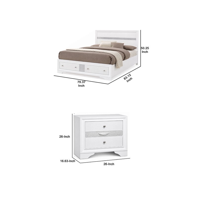 2pc King Bedroom Set- Black- White Wood- Nightstand