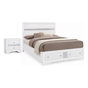2pc King Bedroom Set- Black- White Wood- Nightstand