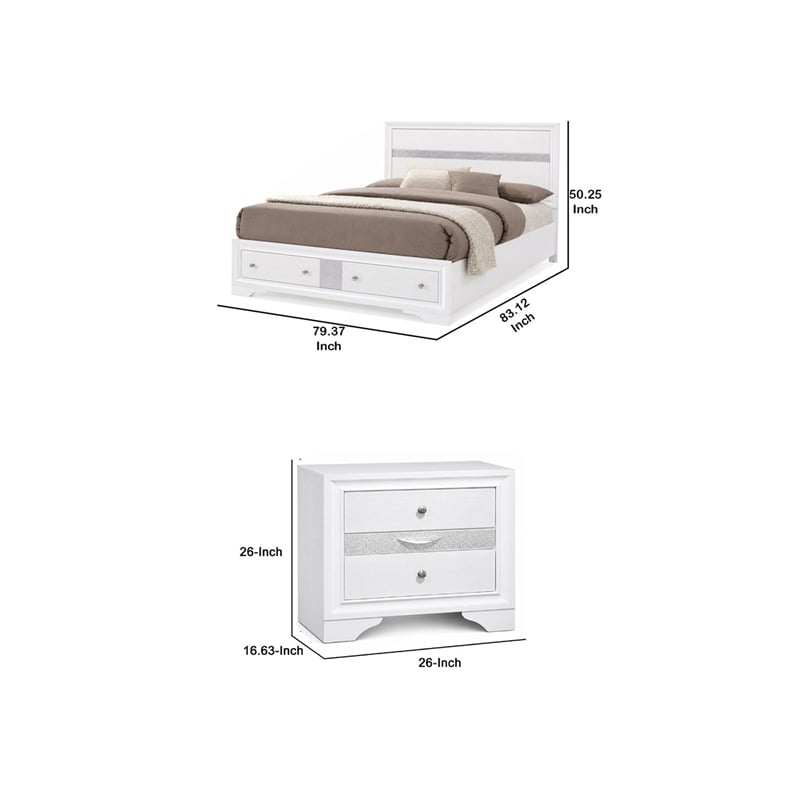 3pc King Bedroom Set- White Wood- One King bed With 2 Nightstands