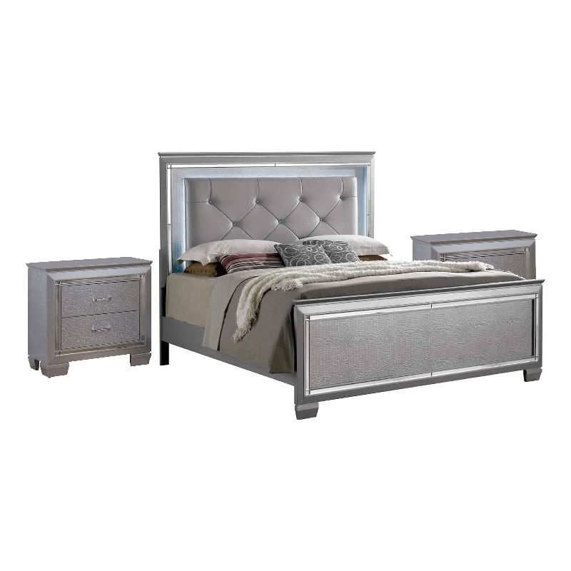 3pc King Bedroom Set- Gray Wood- 2 Nightstands