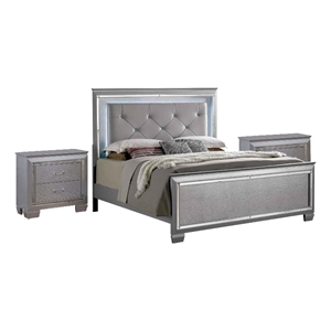 3pc King Bedroom Set- Gray Wood- 2 Nightstands