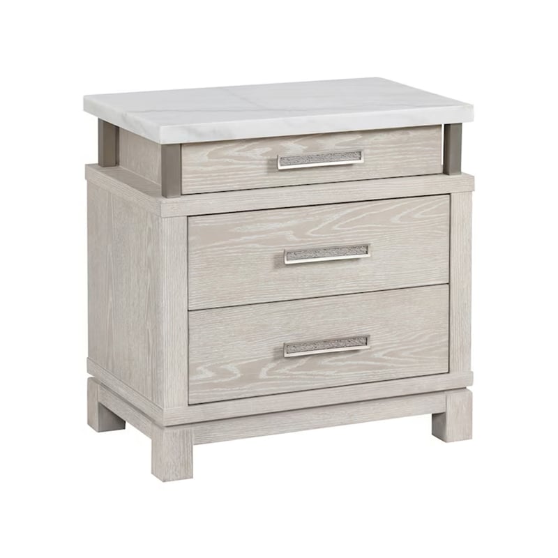 3pc King Bedroom Set- Gray- White- Silver Wood- 2 Nightstands
