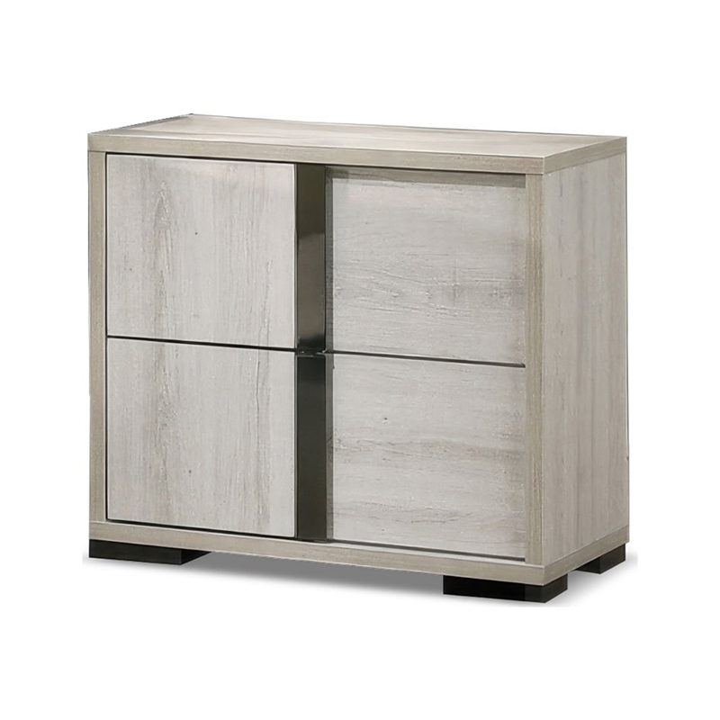 3pc King Bedroom Set- White Wash- Chrome- 2 Nightstands