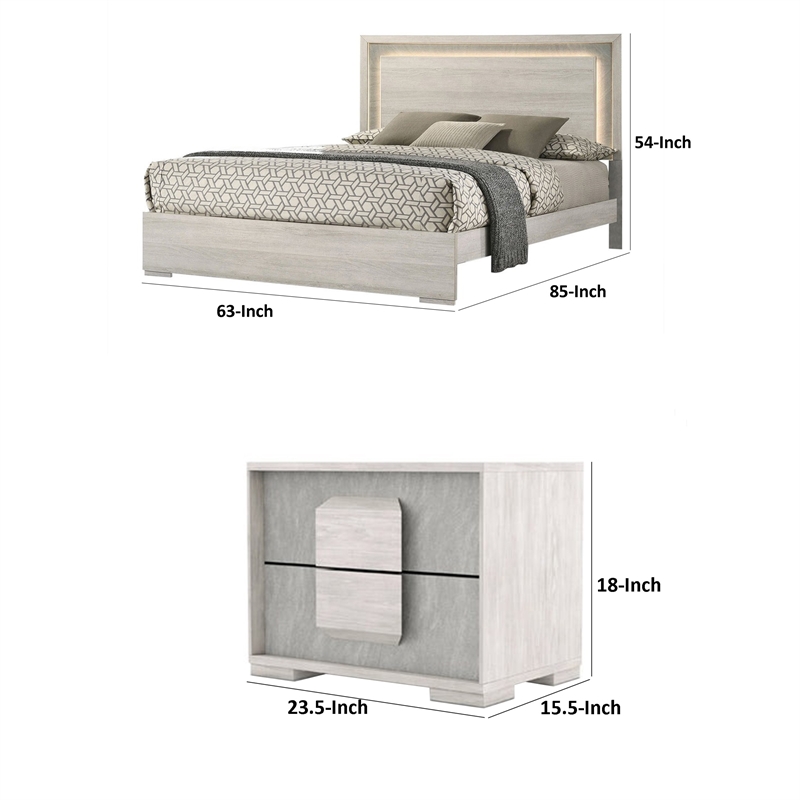 3pc King Bedroom Set- White Wash- Stone Gray- 2 Nightstands