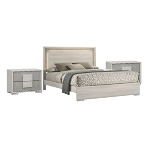 3pc King Bedroom Set- White Wash- Stone Gray- 2 Nightstands