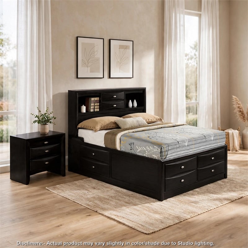 2pc King Bedroom Set- Black- Nickel Wood- Nightstand