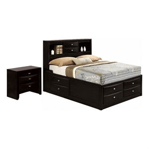 2pc King Bedroom Set- Black- Nickel Wood- Nightstand