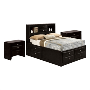 3pc King Bedroom Set- Black- Nickel Wood- 2 Nightstands