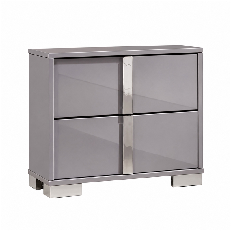 3pc King Bedroom Set- Chrome Silver- Light Taupe- Chrome Wood-2 Nightstands