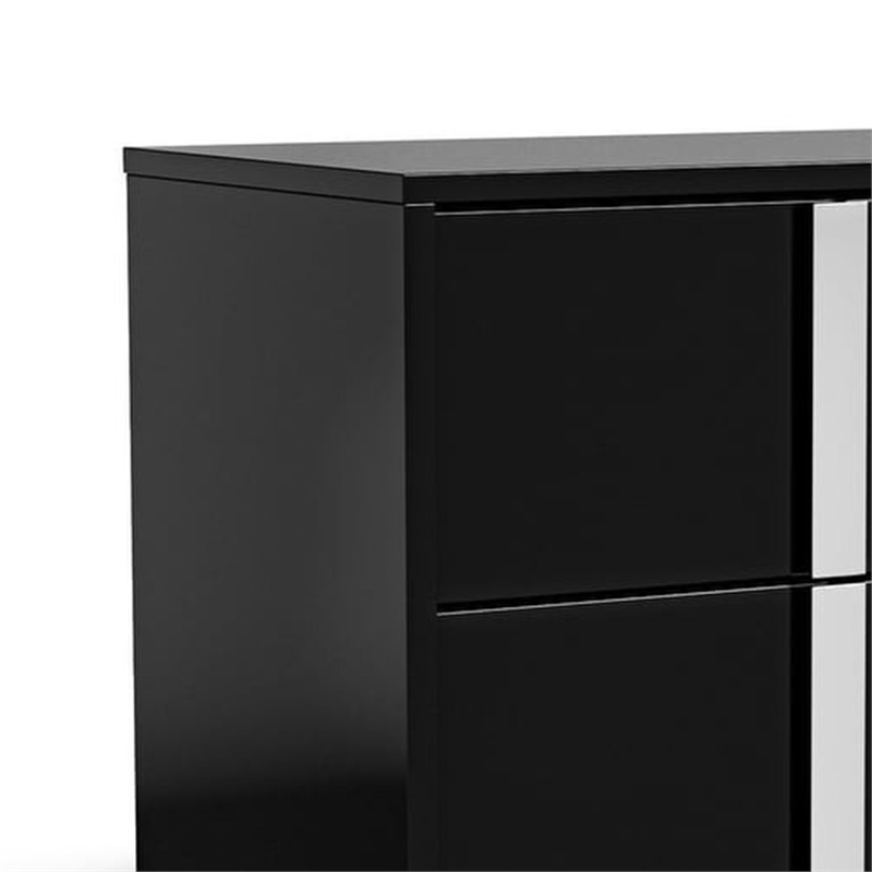 3pc King Bedroom Set- Piano Black- Chrome Wood- 2 Nightstands