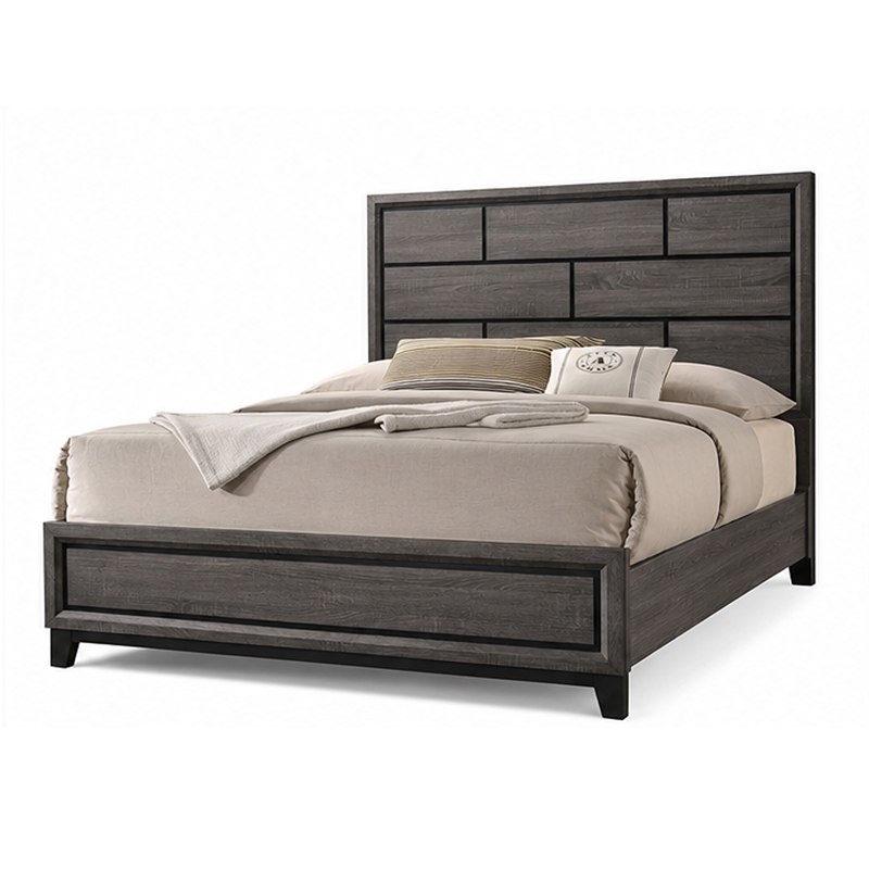 3pc King Bedroom Set- Gray- Black Wood- 2 Nightstands