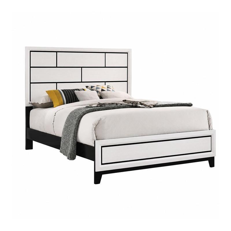 3pc King Bedroom Set- White- Black- Nickel Wood- 2 Nightstands