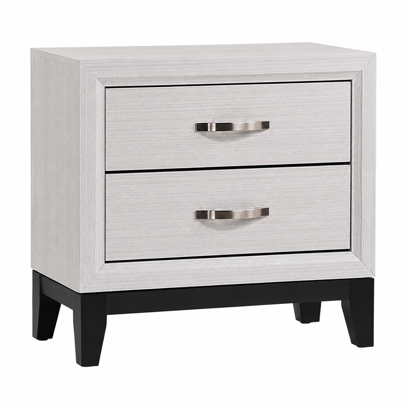 3pc King Bedroom Set- White- Black- Nickel Wood- 2 Nightstands