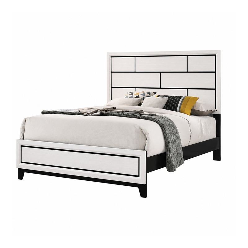 3pc King Bedroom Set- White- Black- Nickel Wood- 2 Nightstands