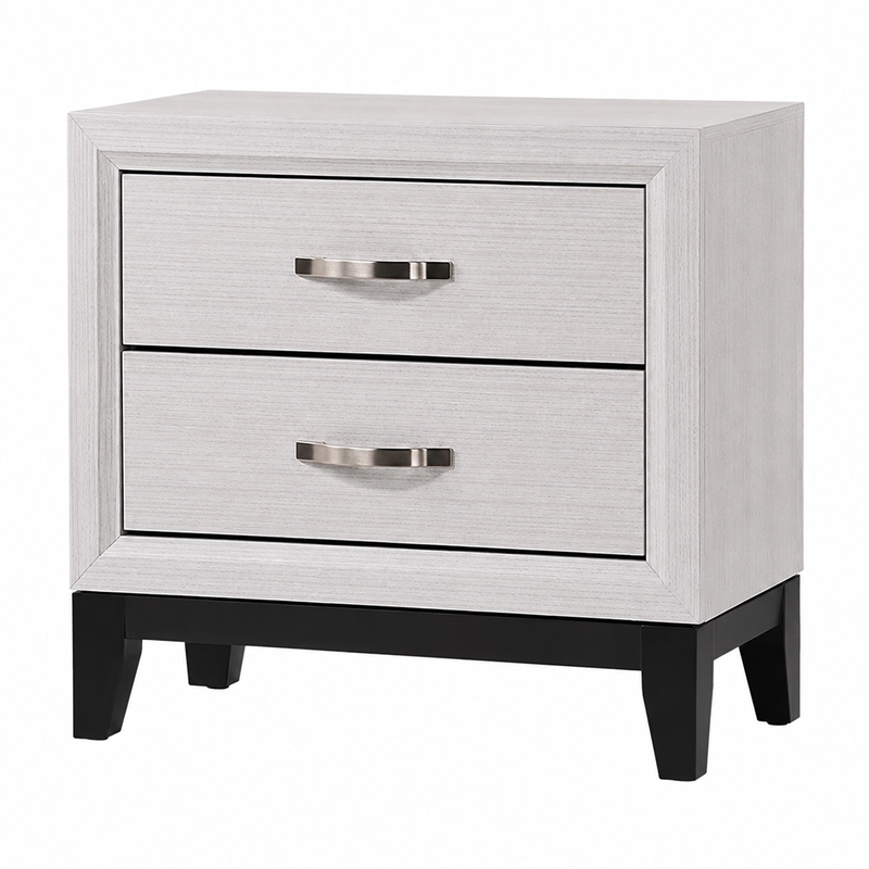 3pc King Bedroom Set- White- Black- Nickel Wood- 2 Nightstands