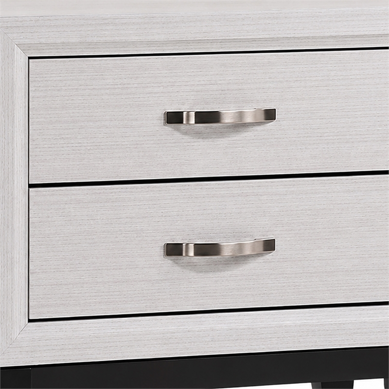 3pc King Bedroom Set- White- Black- Nickel Wood- 2 Nightstands